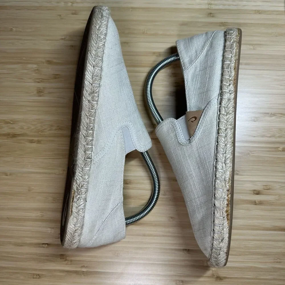 OluKai KAULA PA'AKAPA Espadrilles Shoes Women's 8 Beige Slip On Comfort Canvas